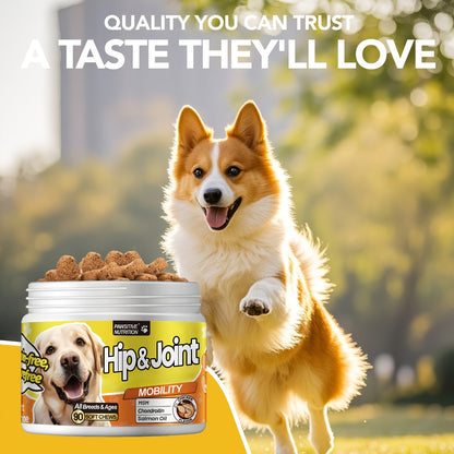Hip & Joint Supplement for Dogs with Glucosamine & Chondroitin – MSM, Alaskan Salmon Oil Soft Chews for Mobility & Flexibility