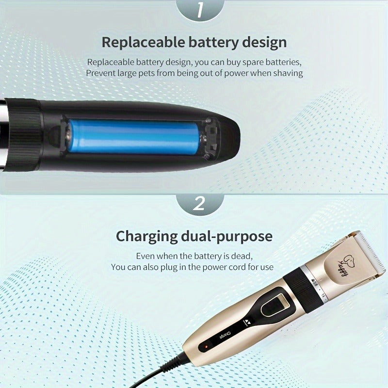 Pet Hair Trimmer Kit 2-in-1 with LED Nail Clipper – 12-in-1 Cordless Quiet Electric Clippers for Dogs & Cats, USB Rechargeable