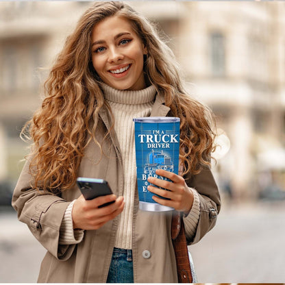 Truck Driver Graphic 20oz Stainless Steel Tumbler with Clear Lid and Blue Printed Finish for Daily Carry