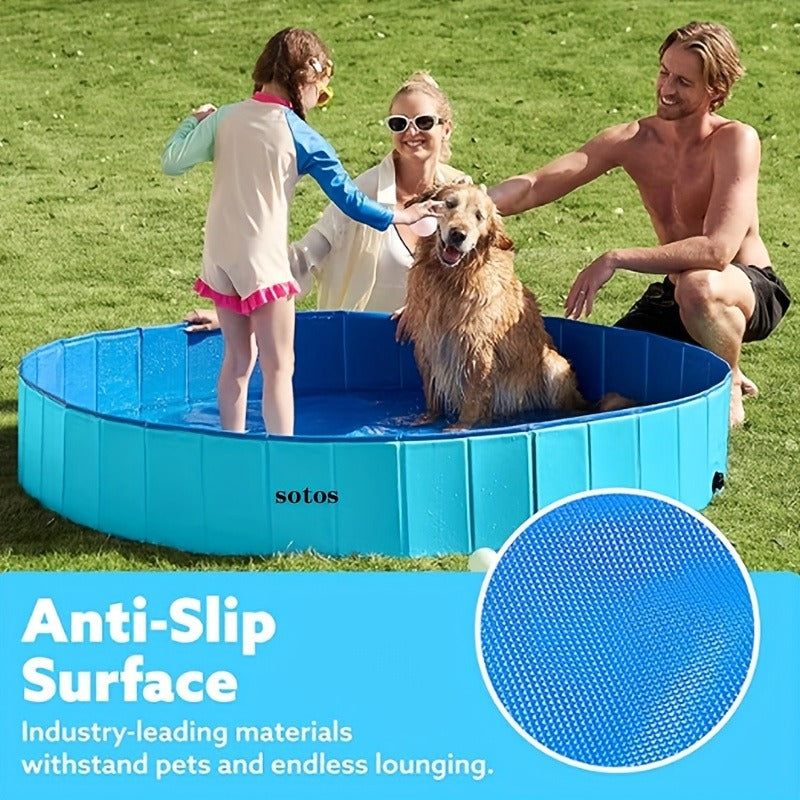 Foldable Dog Pool, Portable Hard Plastic Pet & Kids Swimming Pool, Anti-Slip Collapsible Bathtub for Indoor Outdoor Backyard Use