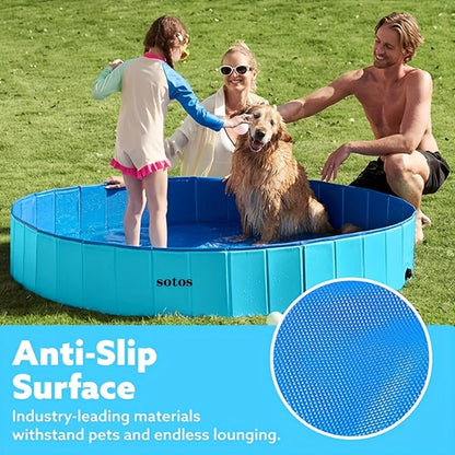 Foldable Dog Pool, Portable Hard Plastic Pet & Kids Swimming Pool, Anti-Slip Collapsible Bathtub for Indoor Outdoor Backyard Use