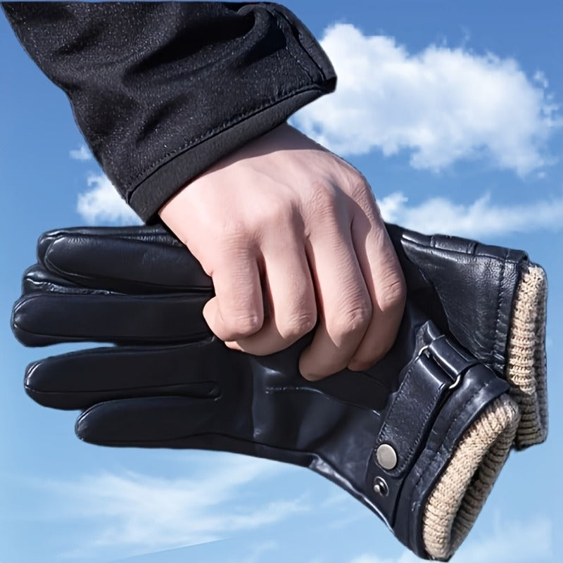 Buckle-Cuff Winter Gloves with Black or Brown Checkout Options and 11.2 x 25.5 cm Pictured Size