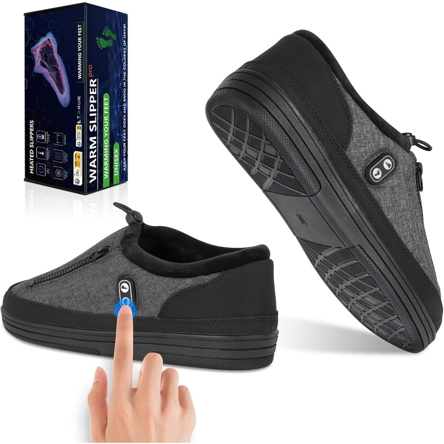 Heated Slippers for Men & Women with 5000mAh Battery – Electric Foot Warmer Shoes, Carbon Fiber Heating, 3 Heat Settings