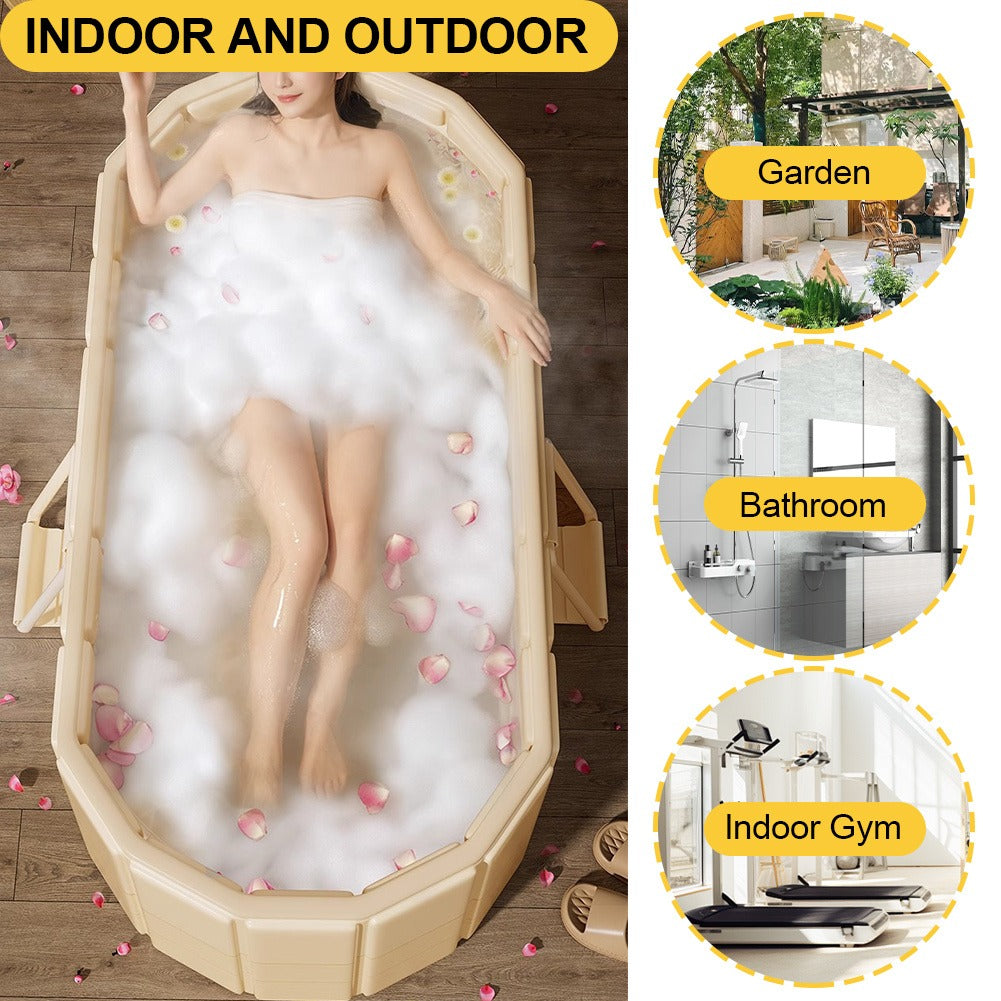 Ice Bath Tub Foldable Portable with Dual Drainage, Collapsible Cold Plunge & Hot Bath Tub for Garden, Patio and Yard Use