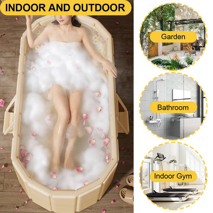 Ice Bath Tub Foldable Portable with Dual Drainage, Collapsible Cold Plunge & Hot Bath Tub for Garden, Patio and Yard Use
