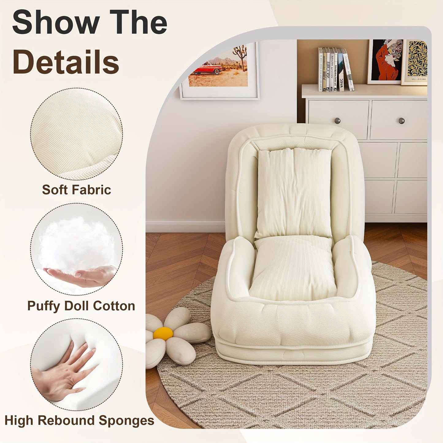 Human Dog Bed for Adults & Pets – Foldable Lazy Sofa Bed with 5 Adjustable Positions, High-Resilience Sponge, Breathable Corduroy