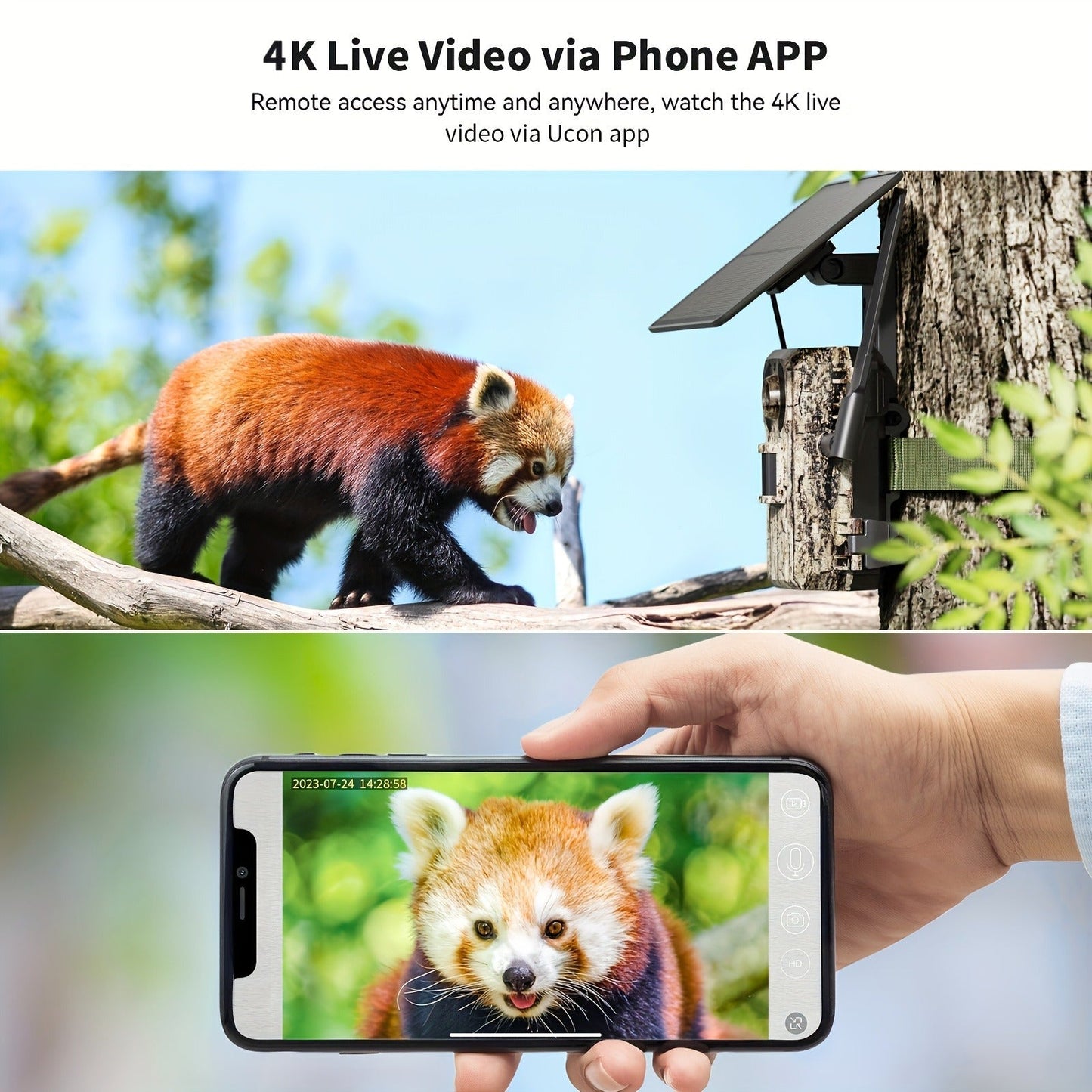 Solar Powered Trail Camera 4K Cellular – 4G LTE No WiFi, 0.2s Trigger, 82ft Night Vision, 120° Wide Angle