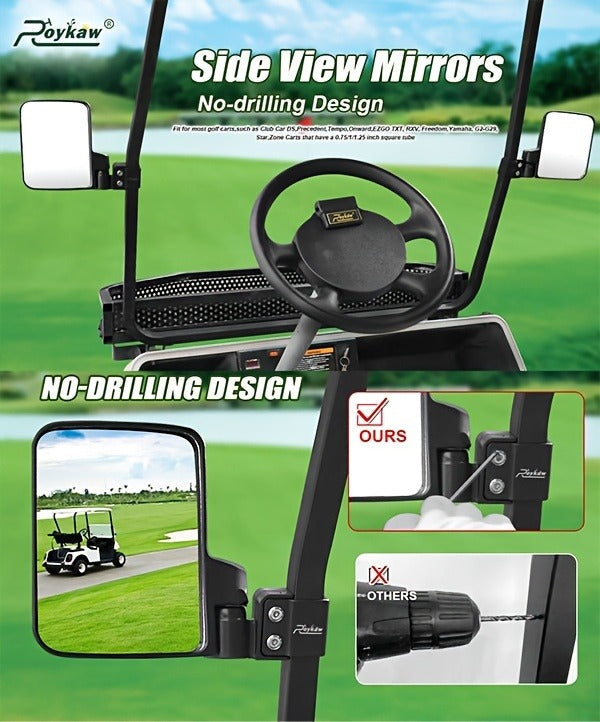 Golf Cart Mirror Set Convex Wide Angle Rotatable Side & Panoramic Rear View Mirrors – Fits Yamaha, EZGO, Club Car & Most Golf Carts