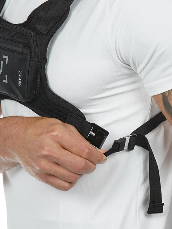 Contrast-Trim Running Vest Chest Pack with Adjustable Harness, Zipper Pockets and White or Black Choice