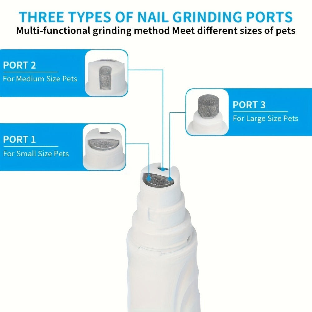 Pet Nail Grinder, DXYE WANIR Rechargeable Two-Speed Tool with Three Port Sizes and White Finish
