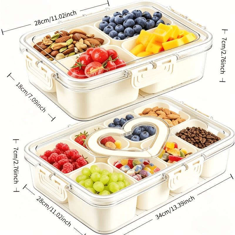 Storage Containers with Lids, Snack Tray Two-Pack with Four or Eight Removable Compartments and Snap Lids