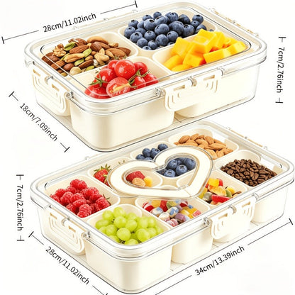 Storage Containers with Lids, Snack Tray Two-Pack with Four or Eight Removable Compartments and Snap Lids