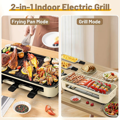 Indoor Smokeless Electric Grill 1500W Non-Stick Raclette Table Grill with Removable Plate & 3 Mini Pans Compact BBQ Griddle