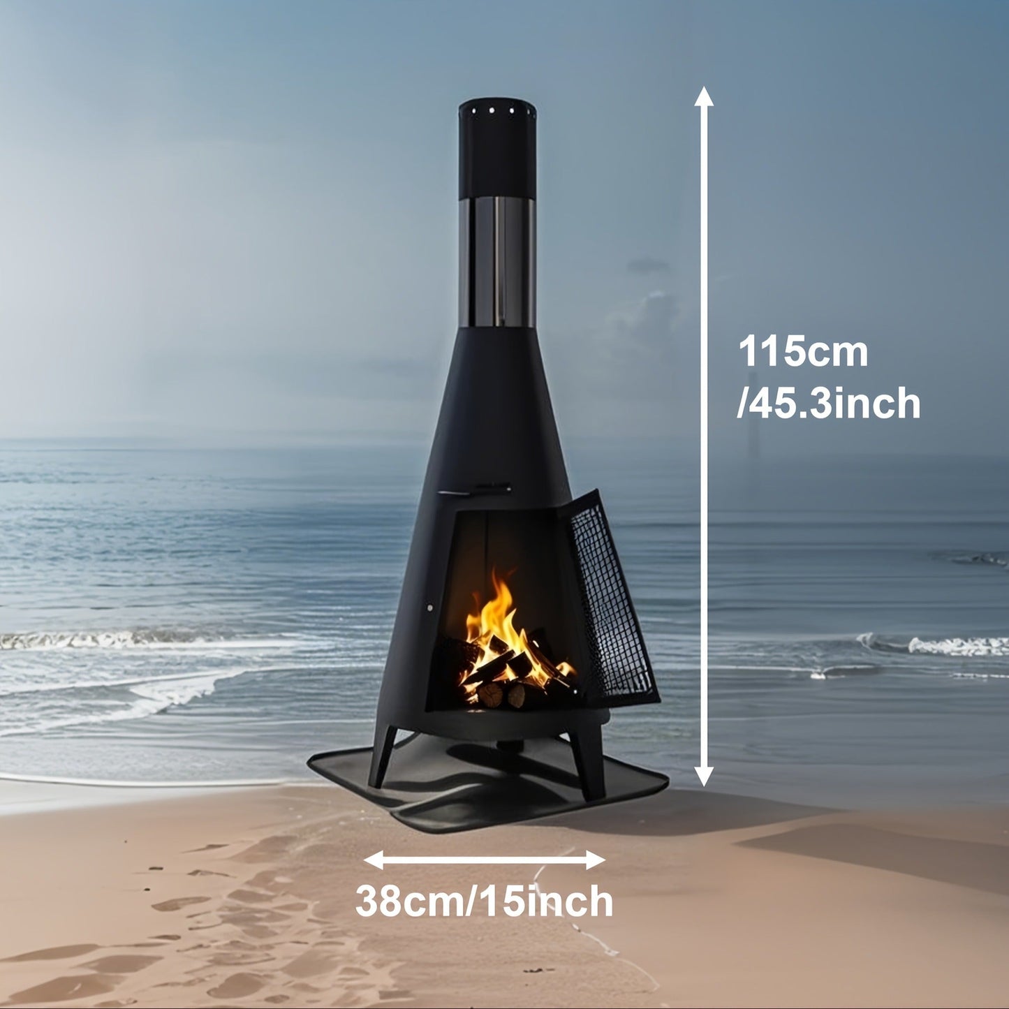 Outdoor Fire Pit Heater with Chimney Design 45-Inch Sitting Height Wood Burning Patio Stove with Mat