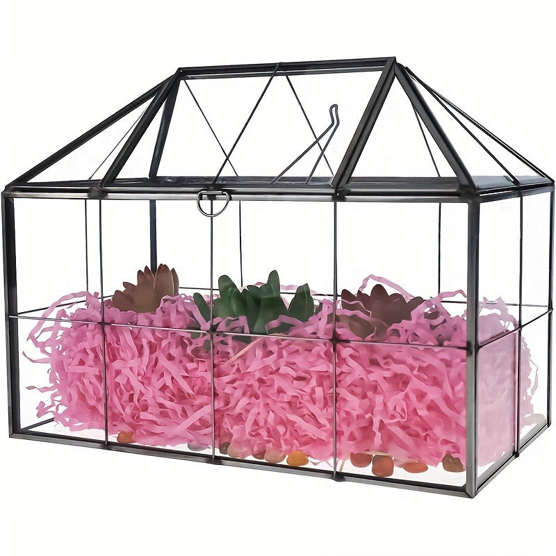 Geometric Glass Terrarium with Swing Lid 9.84x5.31x7.87 Inch Victorian Wardian Case for Succulents Cactus Air Plants Ferns Indoor Desktop