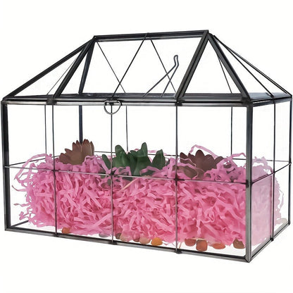 Geometric Glass Terrarium with Swing Lid 9.84x5.31x7.87 Inch Victorian Wardian Case for Succulents Cactus Air Plants Ferns Indoor Desktop