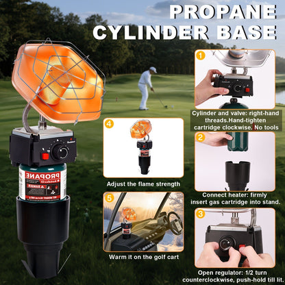 Golf Cart Heater 8520 BTU Portable Propane Catalytic Burner with Cup Holder Mount, Pulse Ignition