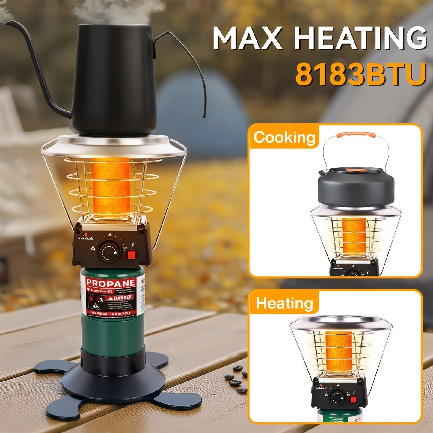 360-Degree Propane Heater with Four-Leg Base, Carry Handle, Pulse Ignition and Removable Top Plate