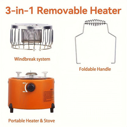 Portable Propane Heater Stove 2-in-1 Camping Gas Stove & Heater 3680-9000 BTU with Ignition, Stainless Steel