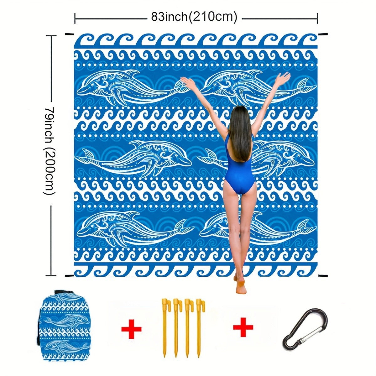 Printed Beach Mat with 19 Exact Size-and-Pattern Options, 198 x 205cm to 275 x 305cm with Stakes and Pouch