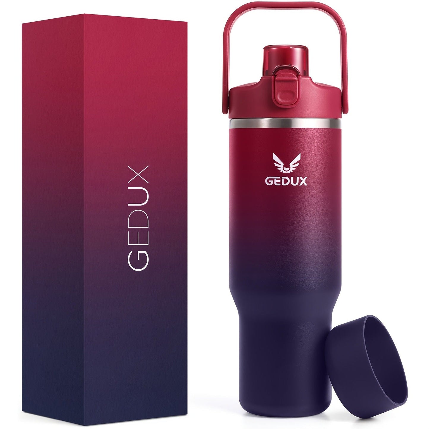 Vacuum Insulated Tumbler 32oz Stainless Steel with Handle Straw 2-in-1 Lid Chug Straw Lid Silicone Boot Matte Finish Keeps Drinks Cold Hot