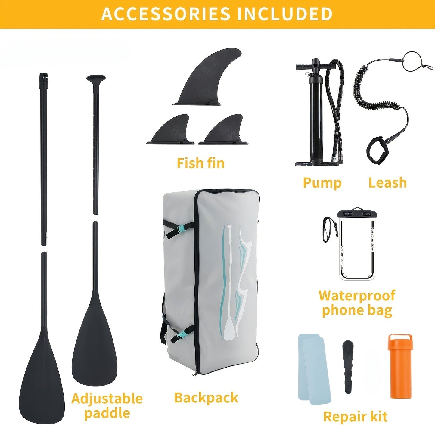 Inflatable Stand-Up Paddle Board Kit in Four Color Combinations with EVA Deck and Three Detachable Fins