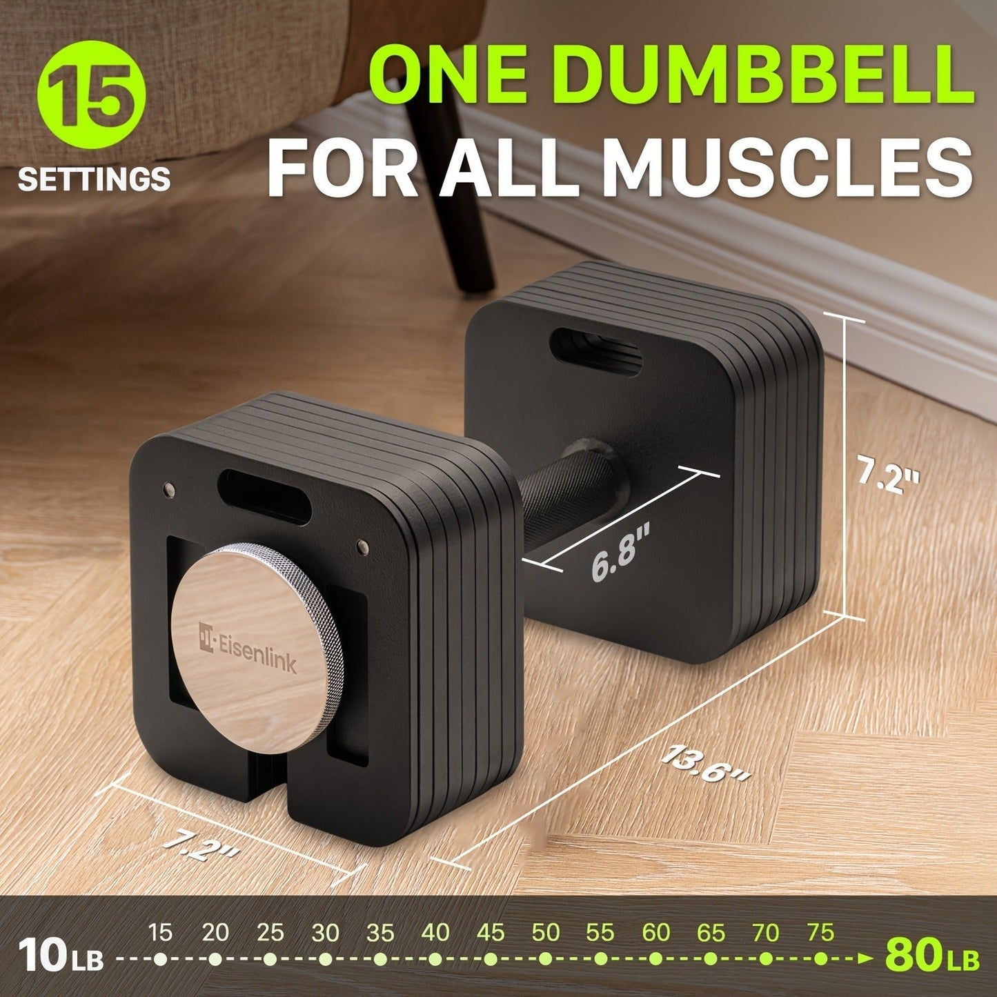 Quick-Lock Adjustable Dumbbell Set 10–80LB – 5LB Increments Square Weight Plates for Home Gym Fitness, Compatible Longer Screws & Add-On