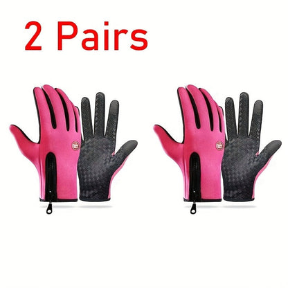 Full-Finger Winter Gloves with Single- or Three-Pair Pink, Blue and Black Options across S to XL Sizes