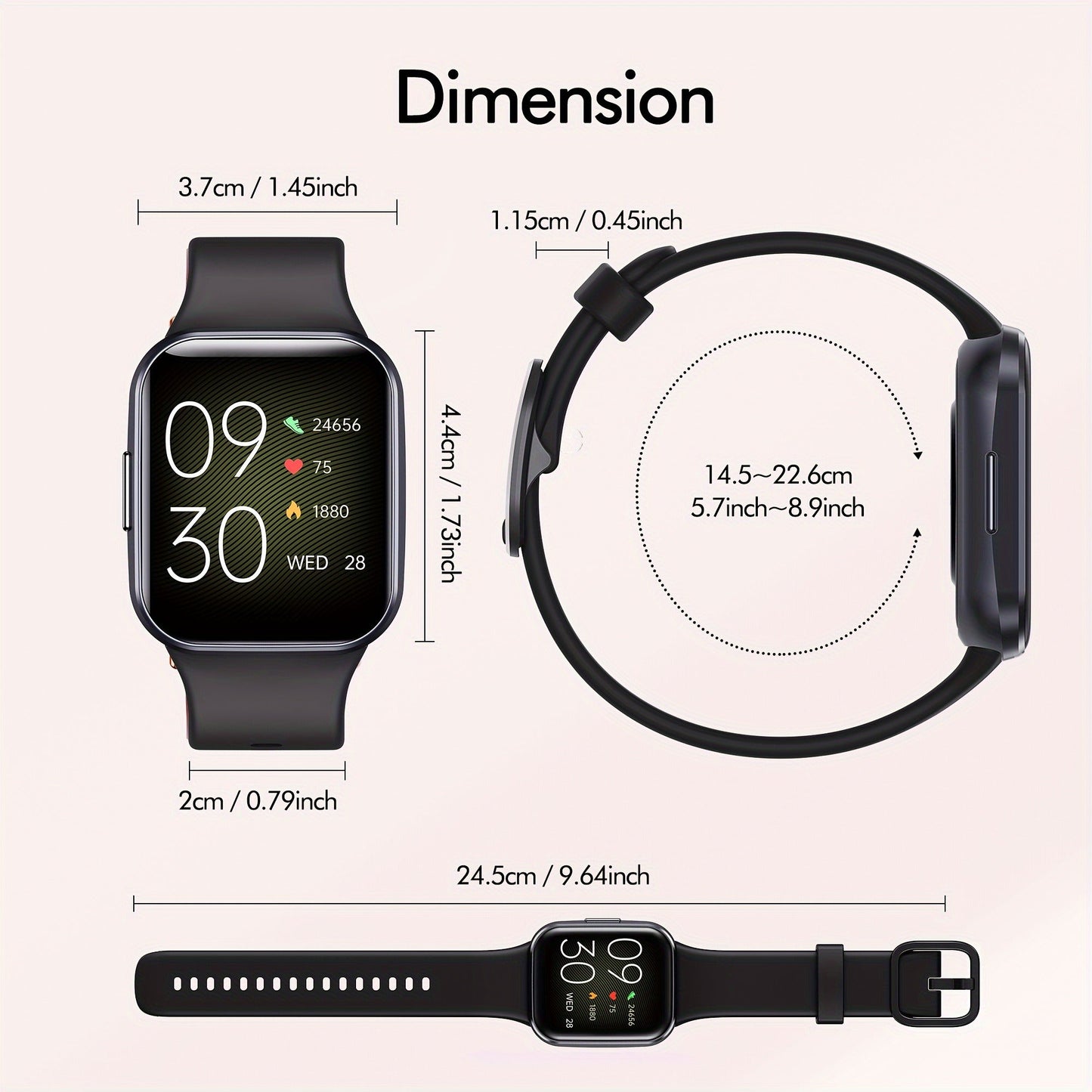 Smartwatch 1.69" HD Screen, 25 Sports Modes, IP68, Color Options & Everyday Wear Design with Activity Tools, Alerts and Color or Strap