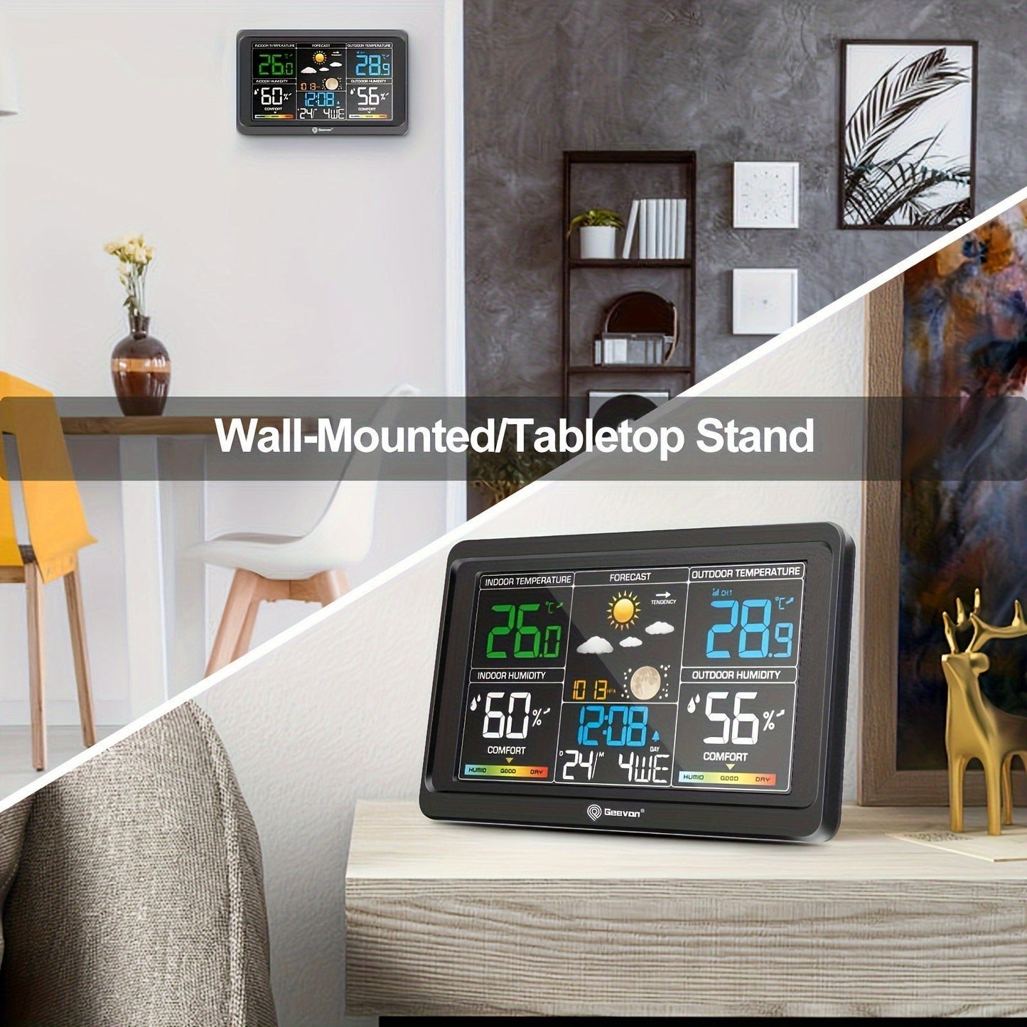 Wireless Weather Station – Indoor Outdoor Thermometer with 7.6" LCD, Barometer, Humidity, Moon Phase & USB Charging