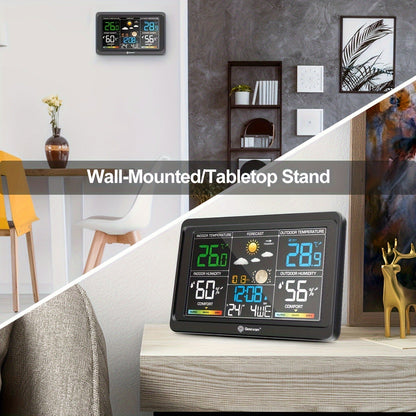 Wireless Weather Station – Indoor Outdoor Thermometer with 7.6" LCD, Barometer, Humidity, Moon Phase & USB Charging