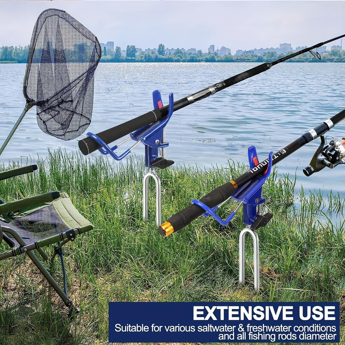 Fishing Rod Holder Ground Stake 360° Adjustable 2pcs Set, Heavy Duty Shore & Beach Rod Bracket Stand for Surf Fishing