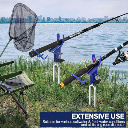 Fishing Rod Holder Ground Stake 360° Adjustable 2pcs Set, Heavy Duty Shore & Beach Rod Bracket Stand for Surf Fishing