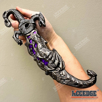 Medieval Fantasy Fixed Blade Knife with Scabbard – 9" Dragon Cosplay Collectible Dagger, 440 Stainless Steel