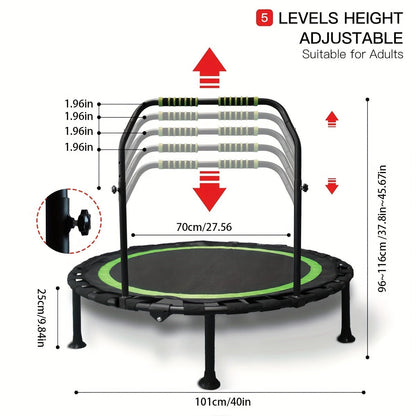 Mini Trampoline 40 Inch Collapsible Fitness Rebounder 660LBS Capacity, Adjustable Foam Handle Bars, Durable Elastic Straps & Thick Steel