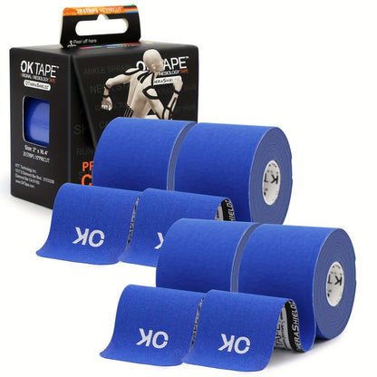 Kinesiology Tape 4 Rolls Precut 20 Strips, Cotton Elastic Athletic Tape Latex Free 2in x 16ft for Knee Shoulder Muscle Support Sports
