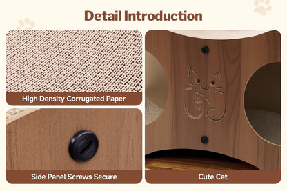 Cat Scratching Post with Integrated Cat Bed – Sturdy Walnut Wood Base, 4-Season Woven Scratch Pad, Indoor Cat Scratcher Lounge