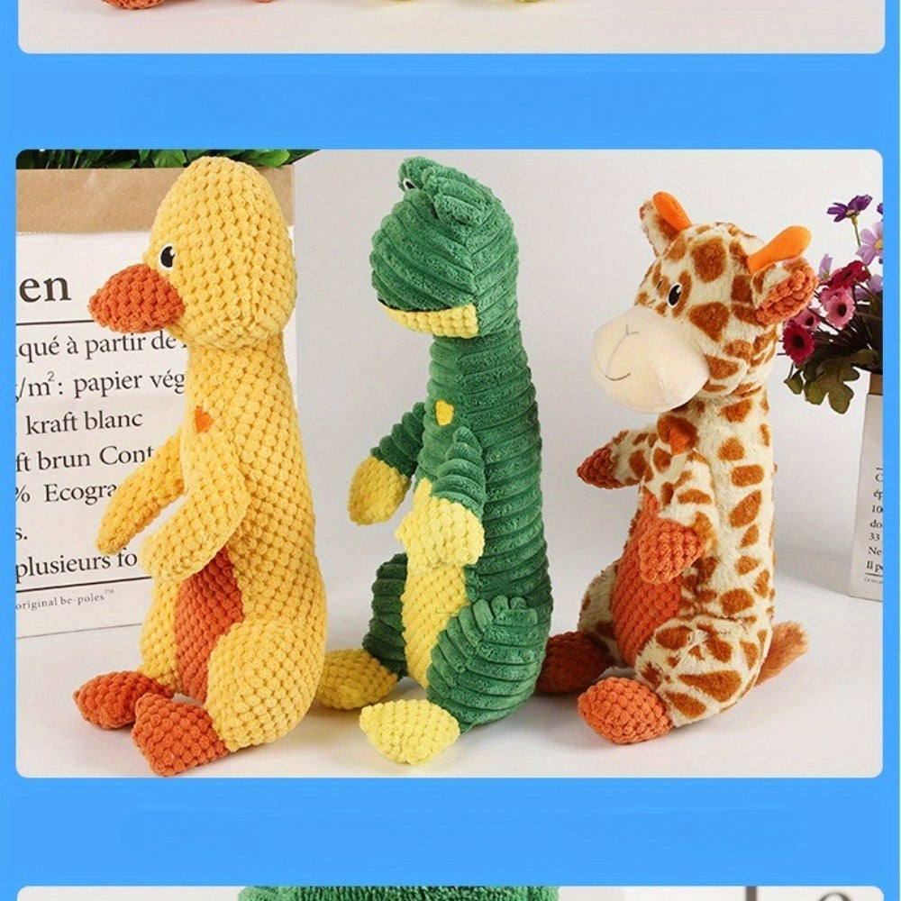 Squeaky Plush Dog Toy with Animal Print – Durable Cartoon Chew Toy for Aggressive Chewers, Interactive Tug of War Toy for All Breeds