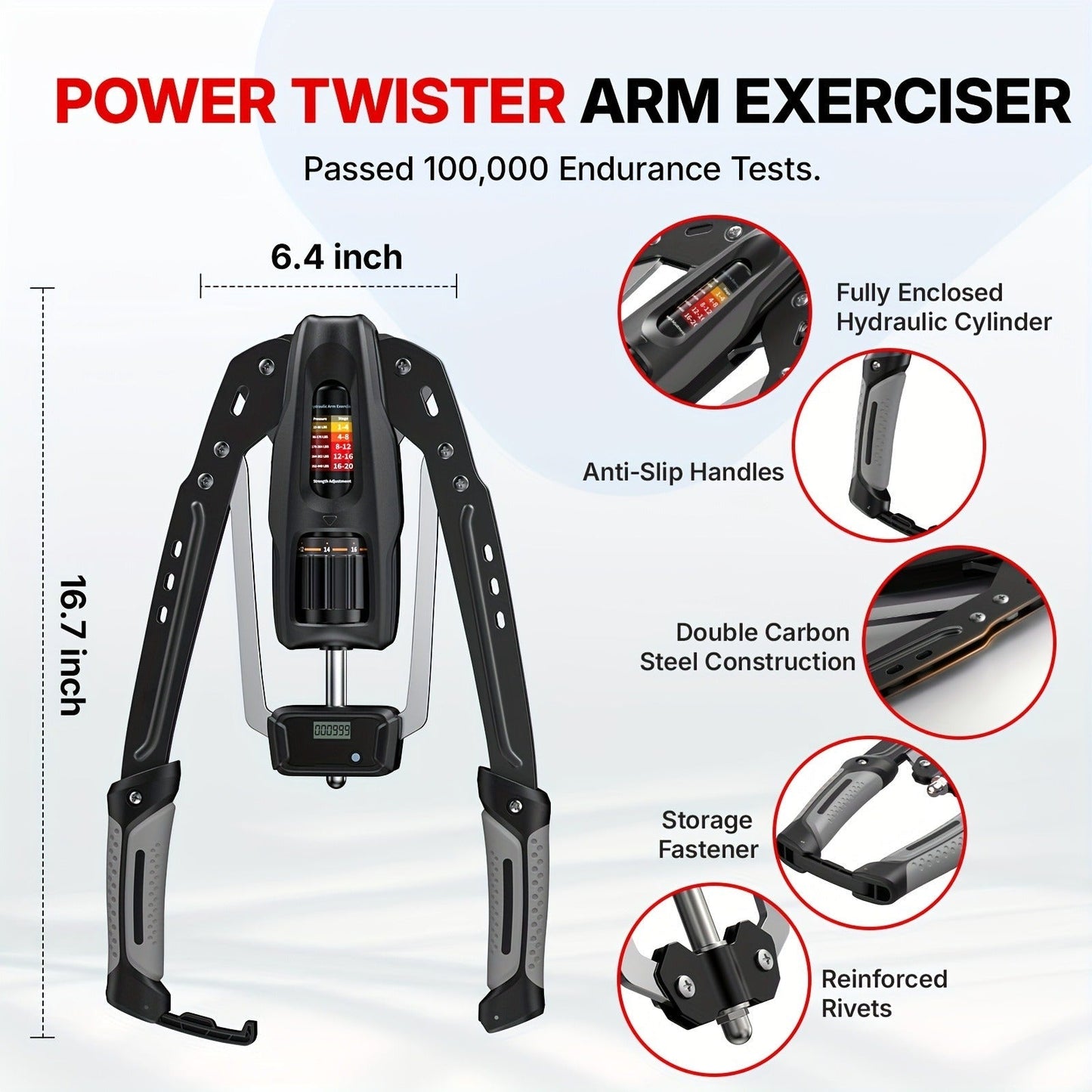 Fitness Equipment Folding Hydraulic Chest Expander with 20 Resistance Levels and Digital Rep Counter