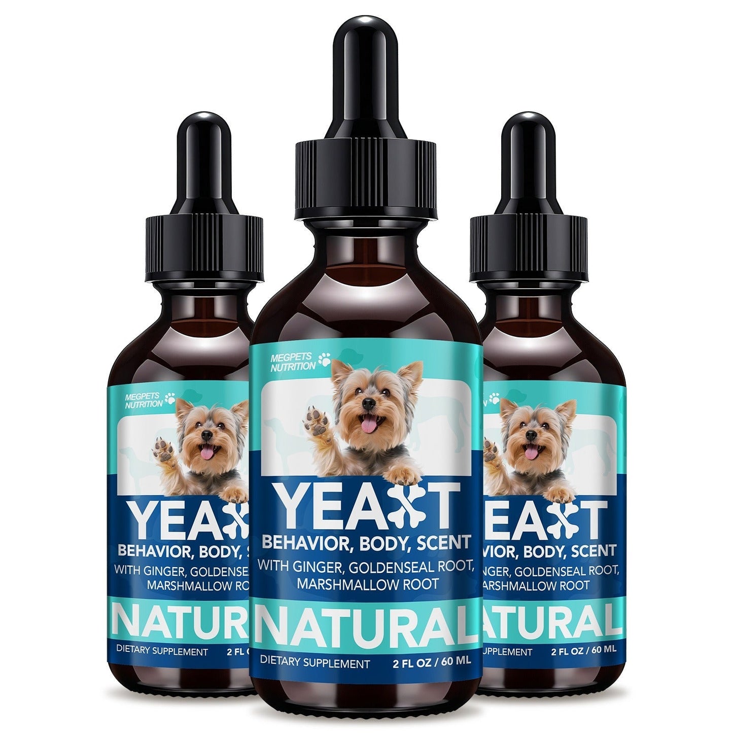 60 mL Pet Supplement Drops for Dogs and Cats in One-, Two- or Three-Bottle Checkout Pack Options