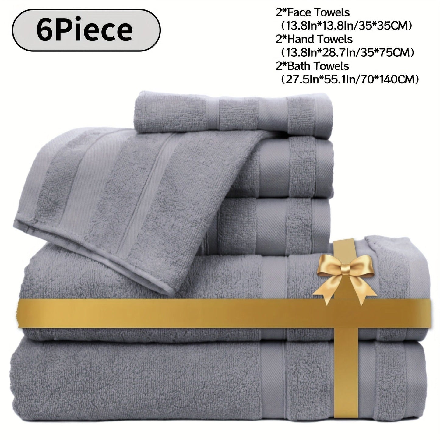 Towel Set 6 or 10 Piece Pure Cotton Bath Towels in Grey, Blue, White or Yellow for Home, Gym and Travel
