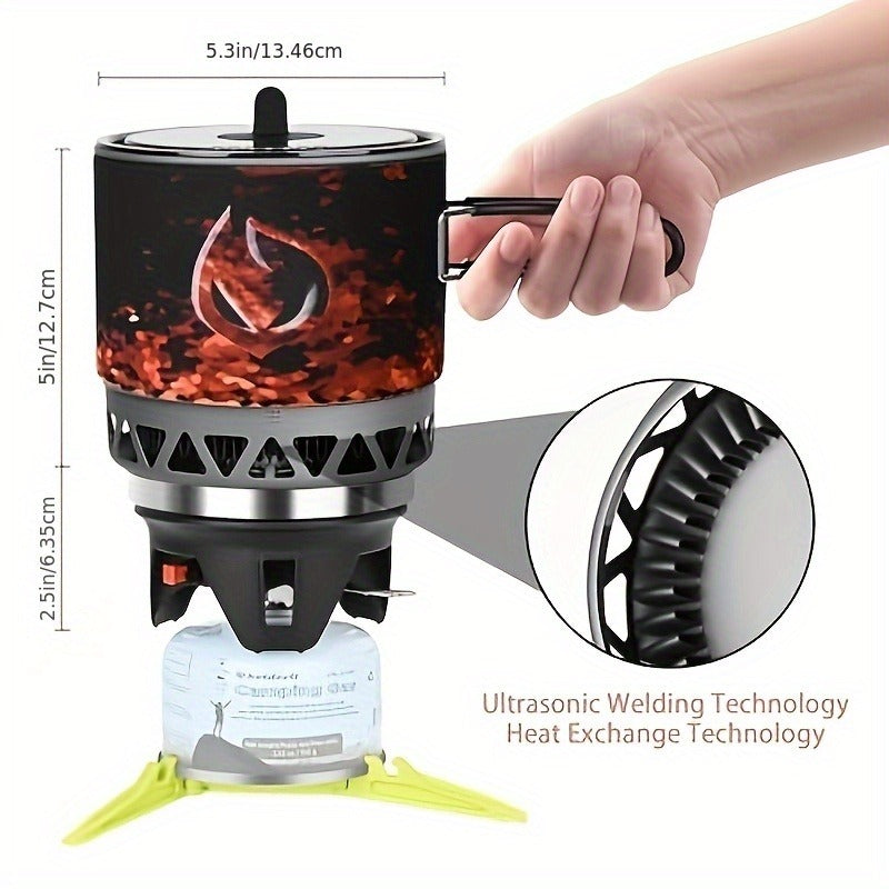 Backpacking Stove Cooking System with Pot Piezo Ignition 1KW Isobutane Burner 1.2L Pot Brackets Included for Garden, Patio and Yard Use