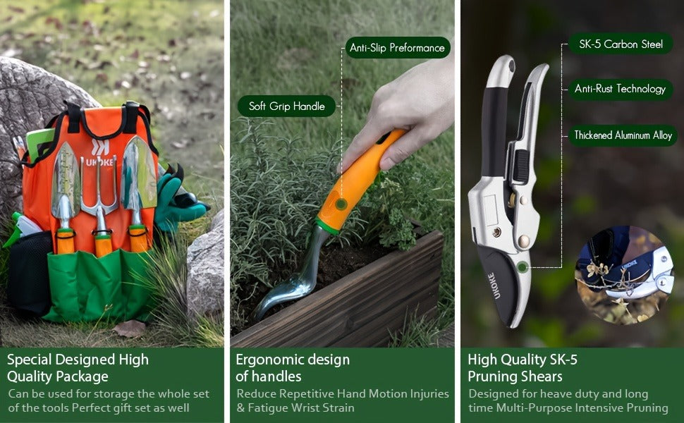 12-Piece Garden Tool Set with Aluminum Hand Tools, Canvas Apron and Storage Pockets for Home Gardening and Outdoor Plant Care
