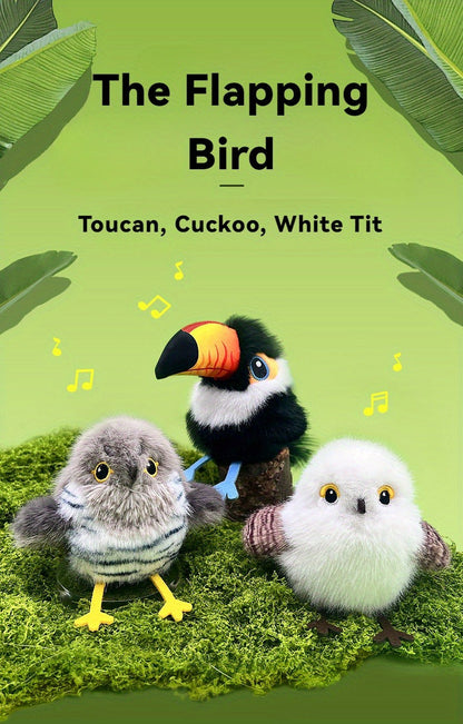 Cat Toy Flapping Bird with Chirping Sound, USB Rechargeable Motion and Three Plush Bird Styles