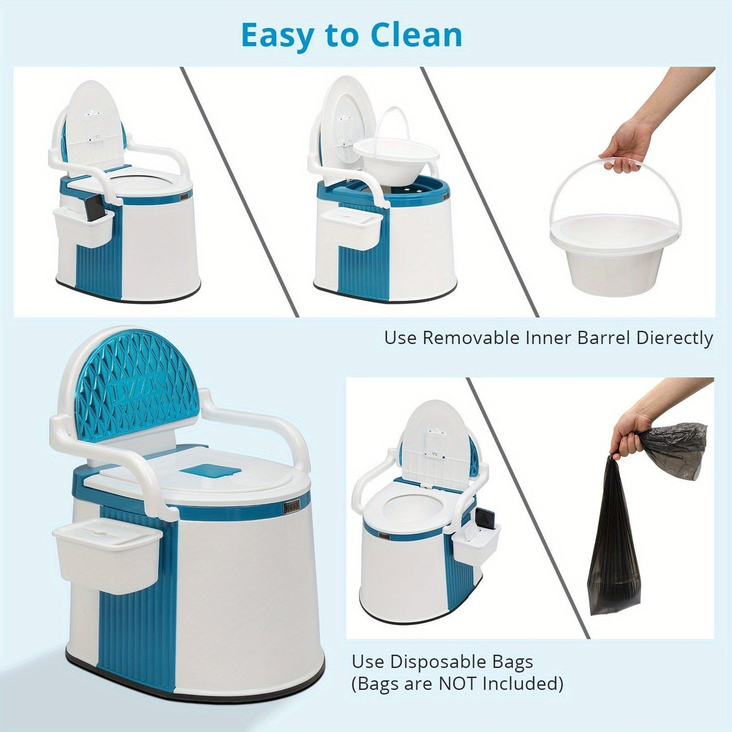 Portable Camping Toilet with Backrest – 350lb Capacity, 6-8 Gal Detachable Bucket, Anti-Slip Base, Built-in TP Holder & Phone Shelf