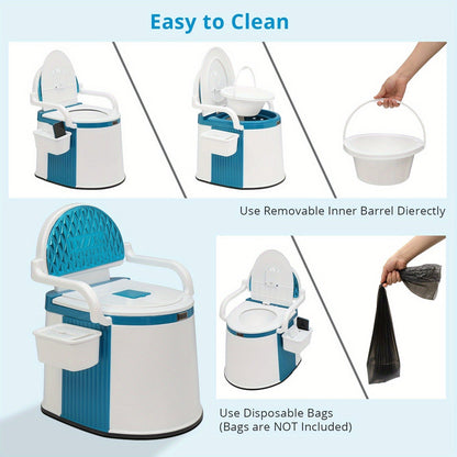 Portable Camping Toilet with Backrest – 350lb Capacity, 6-8 Gal Detachable Bucket, Anti-Slip Base, Built-in TP Holder & Phone Shelf