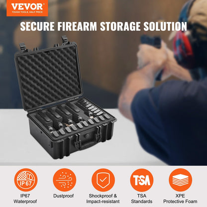 Hard Pistol Case IP67 Waterproof – TSA Approved Lockable Handgun Case with XPE Pre-Cut Foam Lining, Pressure Release Valve & Dual Padlock
