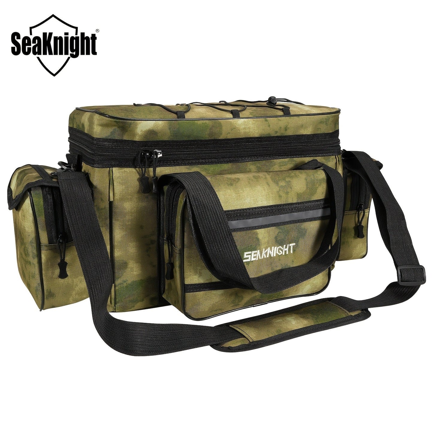 Fishing Tackle Bag Camo Durable Nylon Shoulder Carry Zipper Fishing Gear Storage Bag for Hiking Travel Outdoor Fishing Camouflage