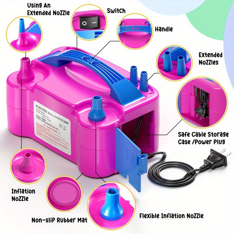 Electric Balloon Pump Double Nozzle 600W – Portable Fast Balloon Blower Inflator for Party Decoration, Birthday, Wedding & Events