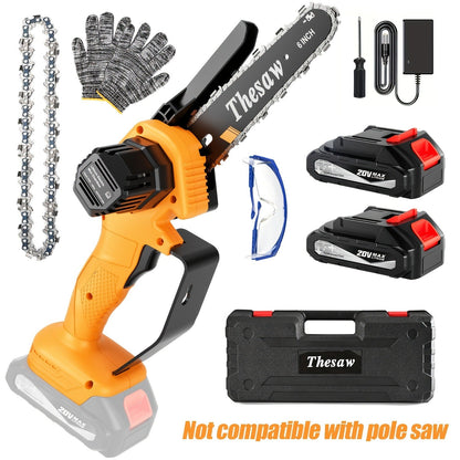 Mini Chainsaw Cordless 6-Inch Brushless with 20V 4.0Ah Rechargeable Battery, One-Hand Electric Handheld Chain Saw for Tree Trimming